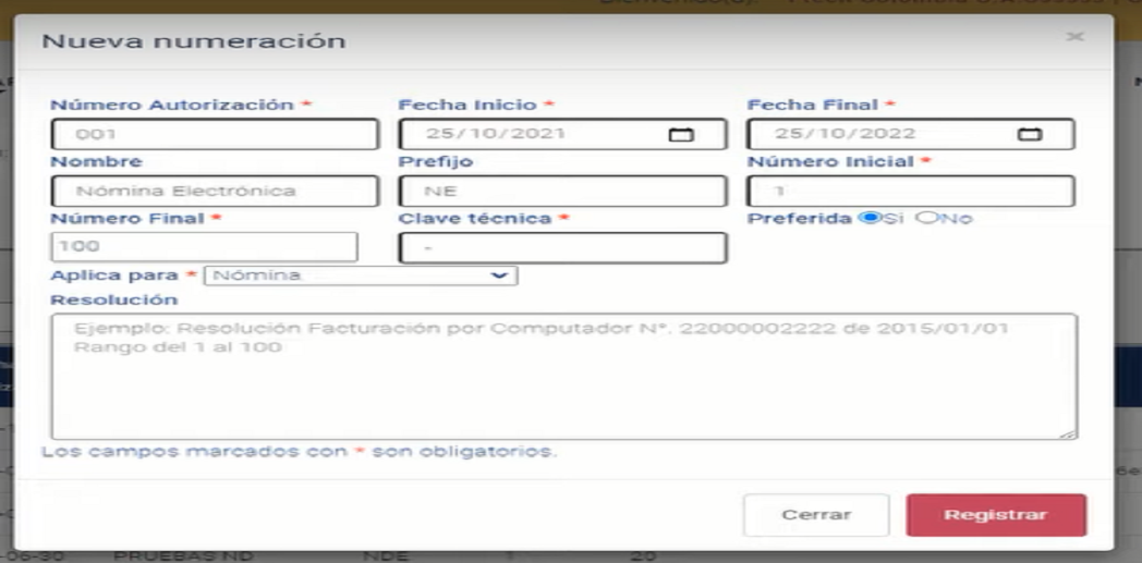 numeracion nomina electronica